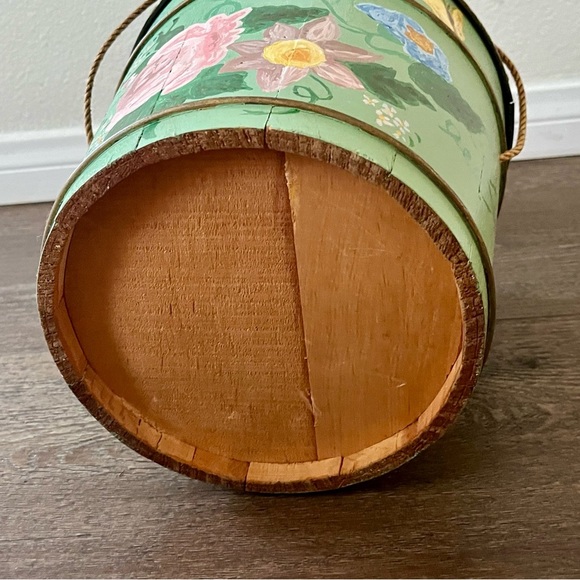 Floral Green Decorative wooden Bucket - Picture 2 of 13